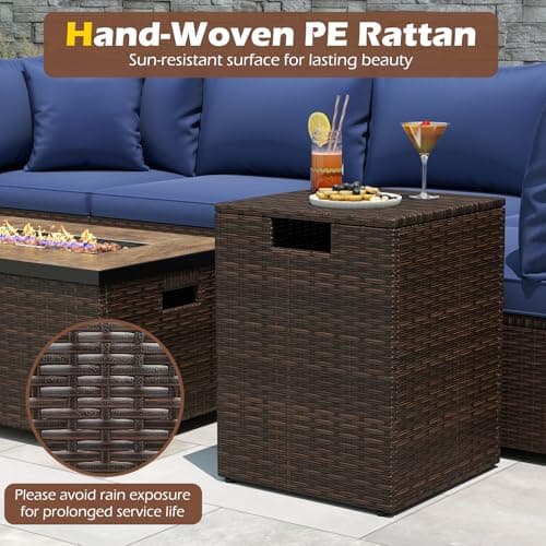 Tangkula Wicker Propane Tank Cover Table, 20 LB Gas Tank Holder Storage Box with Flip Lid & Adjustable Foot Pads, 16" Outdoor Rattan Hideaway Table for Gas Fire Pit, Grill, Griddle & Stove (Brown) — view 5