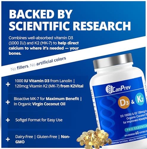 CanPrev - D3 & K2 Vitamin Supplement 60 Softgels 60-Day Supply - K2 MK7 Cholecalciferol Vitamin D3 Supplement - Organic Coconut Oil for Improved Absorption - Helps Build & Maintain Teeth & Bone Health — view 2