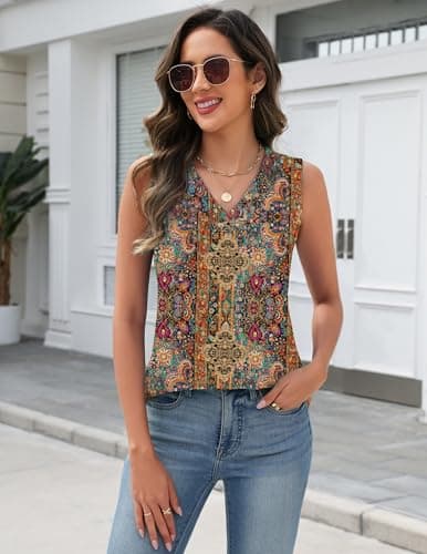Zeagoo Beach Vacation Clothes for Women 2026 Summer V Neck Sleeveless Tank Tops Cute Trendy Women Clothing — view 3