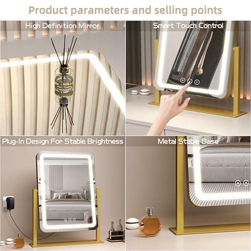 Shinerva 13.1"×16.7" Vanity Mirror with Lights, LED Makeup Mirror — view 5