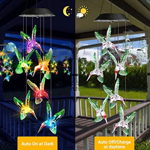 Toodour Solar Wind Chimes, Color Changing Solar Hummingbird Wind Chimes, LED Decorative Mobile, Waterproof Solar Lights Outdoor for Patio, Window, Garden Decor, for Mom/Grandma — view 3