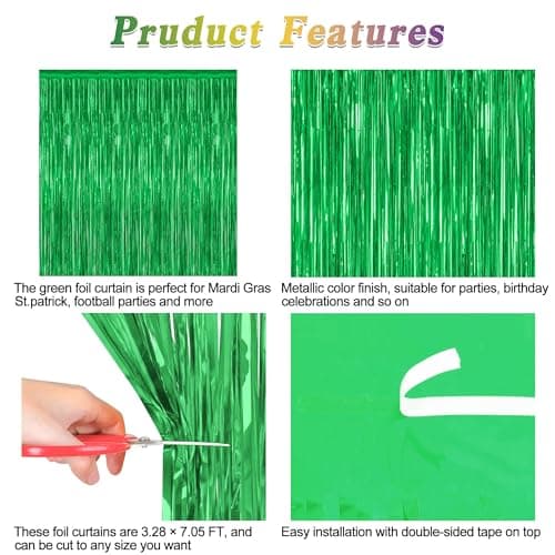 ZATAYE 2 Pack Green Foil Curtain Backdrop Birthday Party Decorations — view 3