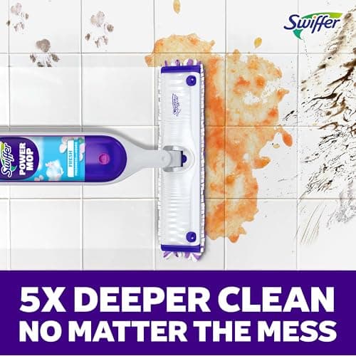 Swiffer PowerMop Mopping Kit for Floor Cleaning, Set Includes 1 Power Mop, 2 Replacement Pads, 1 Liquid Solution Refill, 2 Batteries, No Bucket Needed Electric Spray Cleaner, Multi-Surface and Wood — view 5
