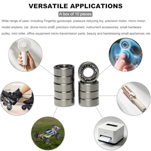 10 PCS R188 Deep Groove Ball Bearings - 1/4 Inch x 1/2 Inch x 3/16 Inch - Both Sides Open Chrome Steel Bearings for Small Mechanical Equipment — view 5