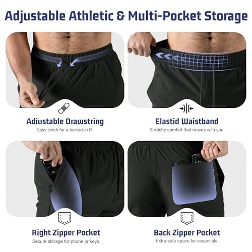 Jupmov Men's Workout Shorts, 5 Inch Quick Dry Lightweight Athletic Shorts with Zipper Pocket Gym Running (Black, X-Large) — view 4