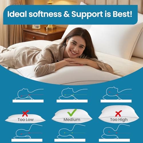 FP FLEXPEDIC Queen Soft Adjustable Pillows 4 Pack - Fluffy Bed Pillows for Sleeping, Down Alternative Fill, Zippered Plush Support, Hotel Quality, Oeko-TEX, Machine Washable, 110GSM Gray Piping — view 4
