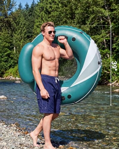 River Tube for Adults, Tube for River Floating, Heavy Duty River Tube for Beach Lake Rafting, River Floats with Mesh Bottom, Puncture-Resistant, Breathable & Fun for Adults, CQ08GNXS-39''
