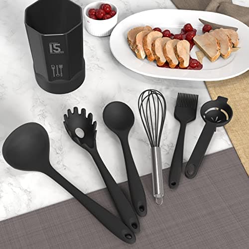 Silicone Cooking Utensils Set - 446°F Heat Resistant Kitchen Utensils,Turner Tongs,Spatula,Spoon,Brush,Whisk,Kitchen Utensil Gadgets Tools Set for Nonstick Cookware,Dishwasher Safe (BPA Free) — view 7