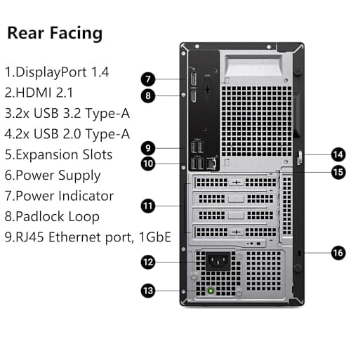 Dell Tower PC Ect1250 Business Desktop Computers,14th Gen Intel Processor, Copilot AI, 16GB DDR5, 512GB SSD, WiFi 6, Bluetooth, DisplayPort, HDMI, Type-C, Windows 11 Pro — view 4