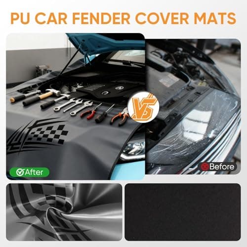 Tiansiao Fender Covers for Mechanics,3 Pcs Microfiber Leather Fender Protector Mats with Stronger Magnets & Hooks for Mechanics Sedans,Trucks and SUVs Gray M — view 4
