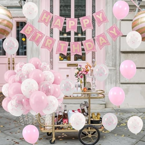 HILAVO Pink Bow Balloons, 12 Inch Pastel Light Pink Transparent White Bow Print Coquette Balloon for Girls Women Birthday Bachelorette Party Bridal Baby Shower Wedding Anniversary Decorations Supplies — view 6