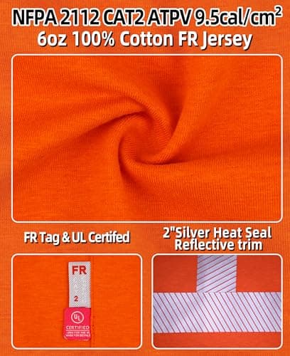 KONRECO FR Tee Shirts High Visibility Lightweight 6oz Long Sleeve Hi-Vis Flame Resistant Safety Shirts CAT 2, Heather Orange, Large — view 3