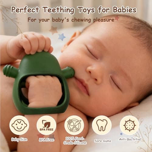 Baby Rattle Teething Toys Silicone Avocado Teething Mitten Sensory Toys for Grasping Chewing Sucking Hearing Needs-Baby Teether for Teething Relief-BPA Free Infant Toys Baby Shower Gifts (Green) — view 7