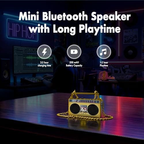 Portable Bluetooth Speakers, Retro Speakers Bluetooth Wireless Wearable Mini Bluetooth Boombox with 27” Neck Chain, FM Radio, On-Board Buttons, Dual 3W Peak Power Bluetooth Speaker for Home & Travel — view 4