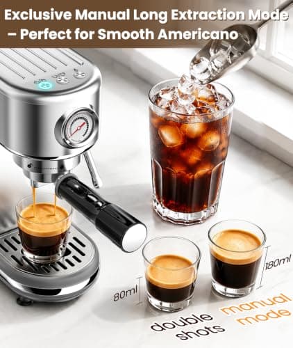 atatix Espresso Machine with Milk Frother, 20 Bar Pressure Espresso Maker, with 44OZ Removable Tank, Compact Stainless Steel Coffee Machine for Home, Office, Latte, Cappuccino, Macchiato, Silver — view 5