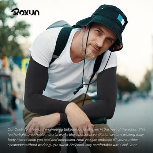 ROXUN 2 Pairs Arm Sleeves, Cooling UV Sun Protection Sports Compression for Men/Women Black+White — view 6