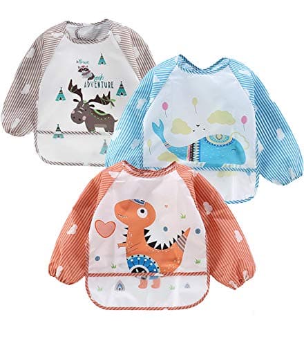 PandaEar (3 Pack) Baby Long Sleeve Bibs Waterproof| Baby Infant Toddler 6-36 Months for Eating, Stain and Odor Resistant