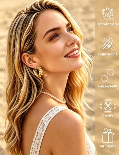 16 Pairs Starfish Chunky Gold Hoop Earrings Set for Women, Beach Shell Style Stack Statement Earrings, Hypoallergenic Lightweight Gold Plated Trendy Summer Jewelry Gift — view 3