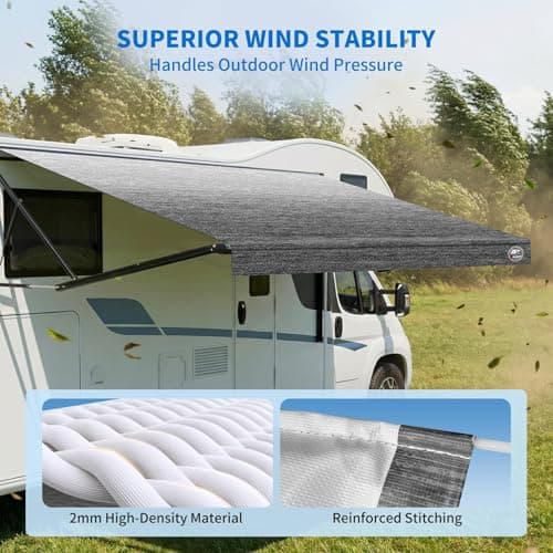 19.5oz Heavy Duty RV Awning Fabric Replacement, 5-Layer Rip-Stop No-Hole Vinyl Awning, Waterproof UV-Resistant RV Canopy for Camper, Trailer & Motorhome, Universal Fit 17FT (Fabric 16'2") — view 4