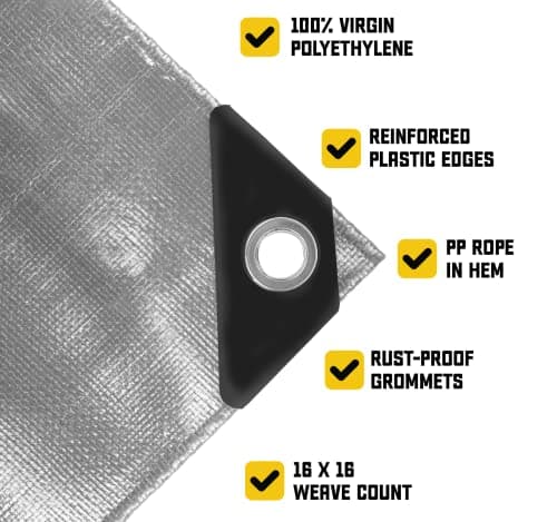 Core Tarps Extreme Heavy Duty 20 Mil Tarp Cover, Waterproof, UV Resistant, Rip and Tear Proof, Poly Tarpaulin with Reinforced Edges for Roof, Patio, Pool, Boat (Silver/Black 24′ X 30′) — view 3