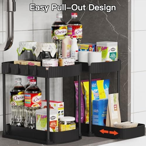 Ukeetap Multi-Purpose Pull-Out Storage Organizers, Under Sink/Cabinet Organizers and Storage for Bathroom & Kitchen, Black, 12.8 Inches, 2 Packs — view 3