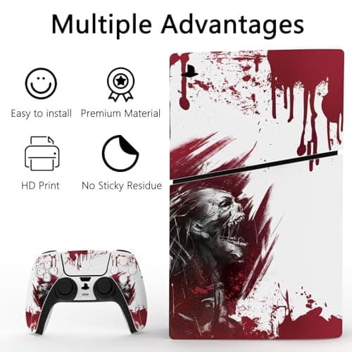 PlayVital Full Set Skin Sticker for ps5 Slim Console Disc Edition (The New Smaller Design), Vinyl Skin Decal Cover for ps5 Controller & Headset & Charging Station & Media Remote - Blood Zombie — view 2