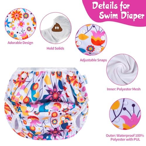 Babygoal Baby Reusable Swim Diaper,Washable and Adjustable for Babies 8M-3 Years,Toddlers Swim Lessons 3ZSD10-CA — view 3