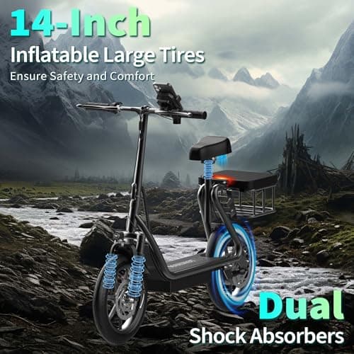Maxshot Electric Scooter, 8.5" /10" /14" Tire, 16/19/22 Mph Top Speed, 12/16/21/27/28/49/50 Miles Long Range, Folding Escooter for Adults and Kids with Seat Bag, Dual Braking, Dual Suspension, App — view 4
