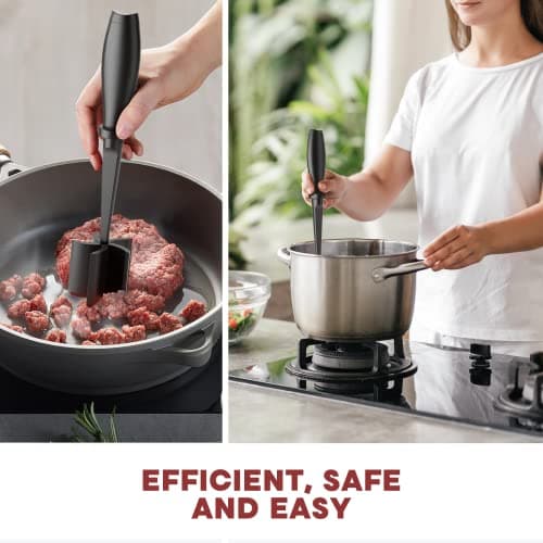 Meat Chopper, Hamburger Grinder, Premium Heat Resistant Smasher for Ground Beef, Burger Grinder Nylon Potato Mix Tool, Meat & Poultry Tenderizers-Black — view 5