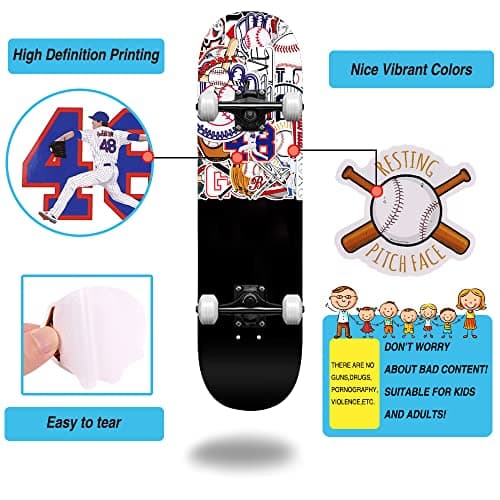 JOICEE 50pcs Baseball Stickers，Waterproof Vinyl Baseball Tattoos for Kids Teens Boys Adults, Sports Decals for Snowboard Laptop Water Bottles Hydro Flasks Phone Guitar Skateboard Computer — view 4