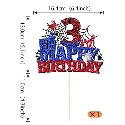 YCTHUNFISH 1 PCS Happy 3th Birthday Cake Topper Spider Web Cheers to 3 Years Third Birthday Cake Pick Superhero Spider Party Decorations for kids Happy 3th Birthday Party Cake Decorations Supplies