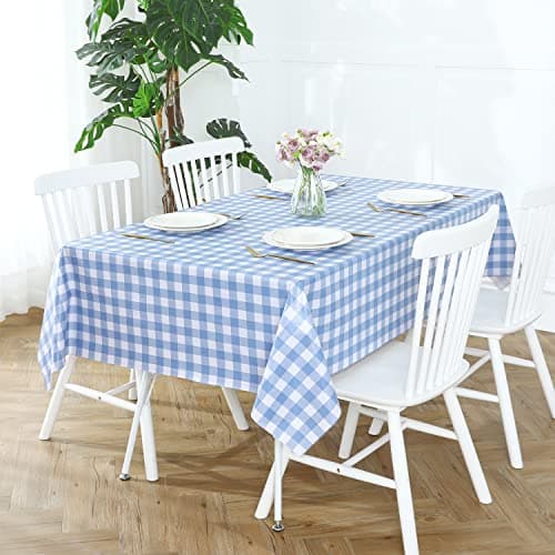 Romanstile Rectangle Vinyl Tablecloth, 100% Waterproof Buffalo Gingham Plastic Table Cloth, Heavy Duty Wipeable Checkered Table Covers for Outdoor, Camping, Picnic, Patio - 54 x 78, Light Blue — view 2