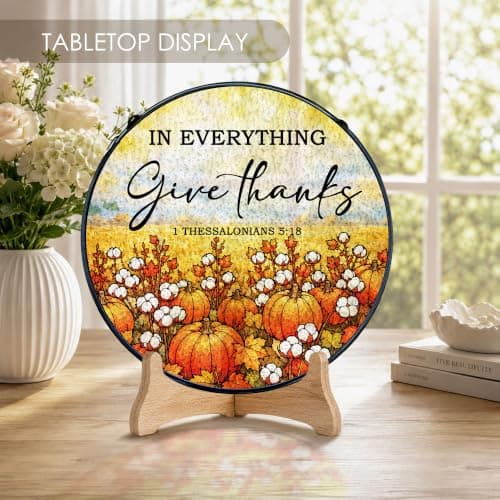 Fewgb Fall Christian Pumpkin Stained Glass Window Hanging Suncatcher 8x8