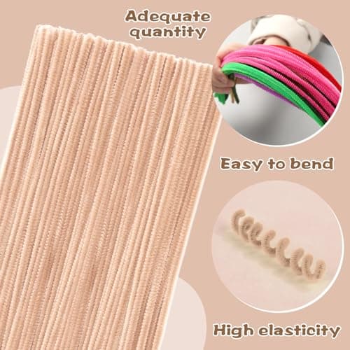 100 Pieces Pipe Cleaners Chenille Stem, Beige Color Pipe Cleaners Set for Pipe Cleaners DIY Arts Crafts Decorations, Chenille Stems Pipe Cleaners (7 mm x 12 Inch) — view 2
