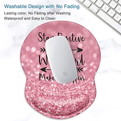 ITNRSIIET Ergonomic Mouse Pad with Gel Wrist Support Small Wrist Rest Smooth Surface Non-Slip PU Base Comfortable Office Supplies Pain Relief, 8.7 x 7.2 inches, Pretty Inspirational Quotes — view 3