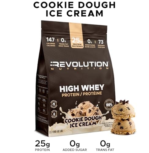 Revolution Nutrition, High Whey, Protein Powder 6LB Bag, Whey Protein, Gluten Free, 25g of Protein Per Scoop, 2.7kg, 73 Servings (Cookie Dough Ice Cream, 6 Pound Bag) — view 3