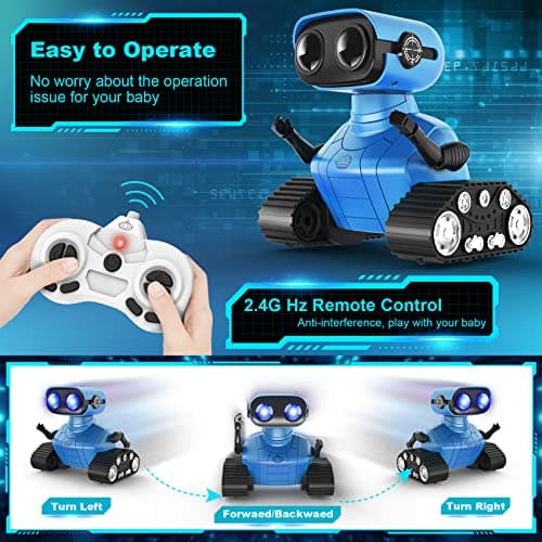 Hamourd Robot Toys for Boys Girls, Rechargeable Remote Control Emo Robots with Auto-Demonstration, Flexible Head & Arms, Dance Moves, Music, Shining LED Eyes for 5+ Years Old Kids — view 3