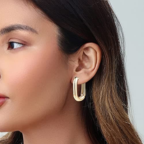 6 Pairs 14K Gold Plated Hoop Earrings for Women Lightweight Chunky Hoop Earrings Multipack Hypoallergenic, Thick Open Twisted Huggie Hoops Earring Set Jewelry for Gifts. (Gold) — view 8