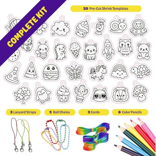 Dan&Darci Shrink Art Craft Kit for Girls and Boys Ages 6-12 - Shrink Magic Charm Making Kit with 30 Pre-Cut Shrink Plastic Templates - Kids Craft Birthday Gift for 7 8 9 10 Year Olds — view 2