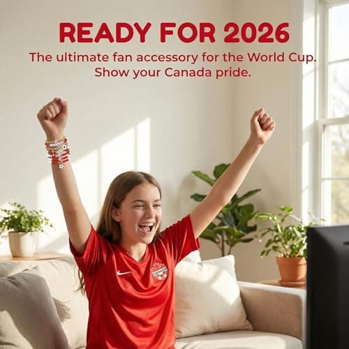 UPEOXT 7 Pcs Canada Soccer Bracelets, Stackable Beaded Wristbands for Women and Teens, National Team Fan Gear, Soccer Merchandise, Birthday Gifts for Football Accessory (7 Pcs) — view 4
