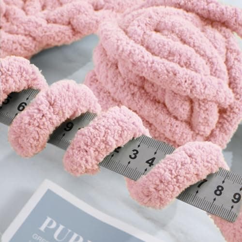 Hombys Pink Chunky Chenille Yarn for Crocheting & Knitting, Super Bulky Yarn for Blankets, Soft Plush Yarn, 8 Jumbo Packs (27 yds, 8 oz Each) — view 3