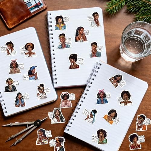 Vemfare Black Women Stickers for Women - 50 Pcs Prayer Water Bottle Stickers for Vision Board, Inspirational Waterproof Scrapbook Decals, Motivational Vinyl Sticker for Laptop Journaling — view 3