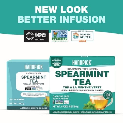 HANDPICK, Spearmint Tea Bags (100 Herbal Tea Bags) | Refreshing Mint Tea | Non-GMO, Gluten Free | Round Eco-Conscious Teabags — view 2