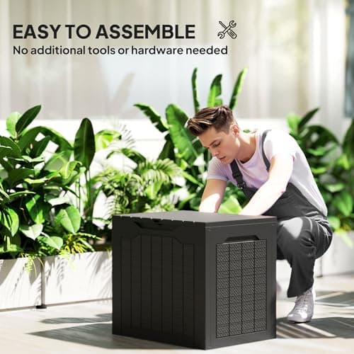 Outsunny 28 Gallon Deck Box, Resin Outdoor Storage Box with Handles, Waterproof and UV Resistant Storage Container for Garden Tools and Pool Supplies, Black — view 2
