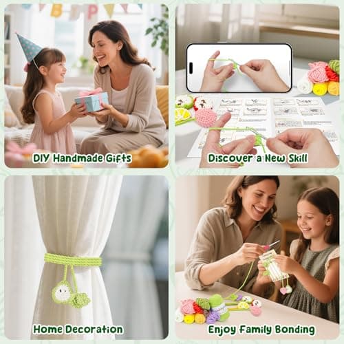 WaldyWop Crochet Kit for Beginners: 5 PCS Fruit Bookmarks Crochet Kits w/ 40% Extra Yarn, Accessories - Easy Video Tutorials & Instructions for Starter Adults - DIY Christmas Gift Set for Her Women — view 5