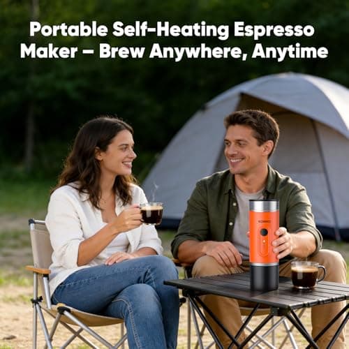 MyCampix Portable Espresso Machine for Travel, Self-Heating Coffee Maker Works with Capsules & Ground Coffee, Type-C Rechargeable for Outdoor Camping Car RV Business Trips