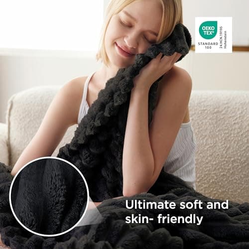 Bedsure Living Room Decor Home Black Throw Blanket Gifts for Women Men, Soft Fluffy Fleece Cozy Fuzzy Plush Warm Couch Bed Blanket, Bedroom Spring Decor Black Gifts for Him Her, 50x60 — view 4