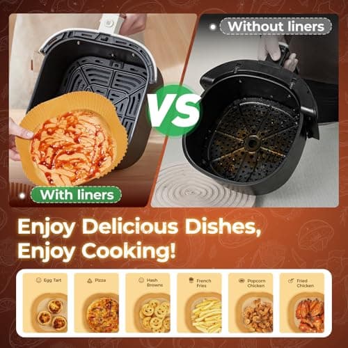 Air Fryer Liners Disposable, 150Pcs 8" Square [Food Grade Material] Unbleached Parchment Paper Liners Non-Stick & Waterproof Oilproof for 5-8 QT Airfryer Basket, Baking, Roasting Microwave, Oven — view 5