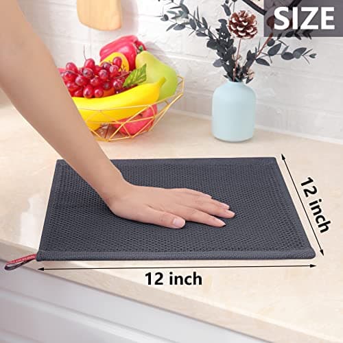Homaxy 100% Cotton Waffle Weave Kitchen Dish Cloths, Ultra Soft Absorbent Quick Drying Dish Towels, 12 x 12 Inches, 6-Pack, Dark Grey — view 4