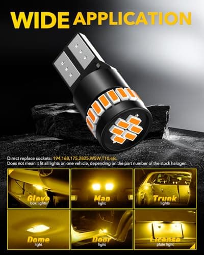 AUXITO 194 LED Bulb Amber Yellow Canbus Error Free, 168 175 2825 W5W T10 LED Replacement Light Kit for Car Interior Map Dome Trunk Exterior Marker License Plate Parking Lights, Pack of 2 — view 3